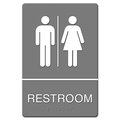 Headline Sign ADA Sign, Restroom Symbol Tactile Graphic, Molded Plastic, 6 x 9, Gray 4812